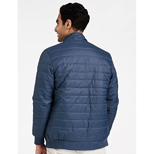Amazon Brand - Symbol Men's Polyester Men Solid Full Sleeves Regular Fit Bomber Standard Length Jacket Airforce Blue XL