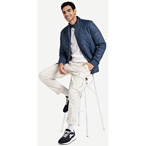 Amazon Brand - Symbol Men's Polyester Men Solid Full Sleeves Regular Fit Bomber Standard Length Jacket Airforce Blue XL
