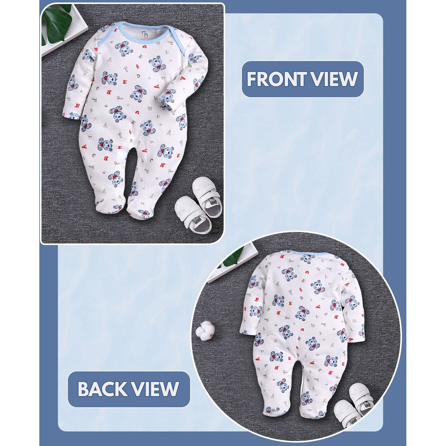 BabyGo Baby Romper 100% Cotton Rompers for New Born Baby|Sleepsuits for Baby Boys & Girls |Onesies| Infant Clothes|WHITE| 0-3M| 3-6M| 6-9M| Pack of 2