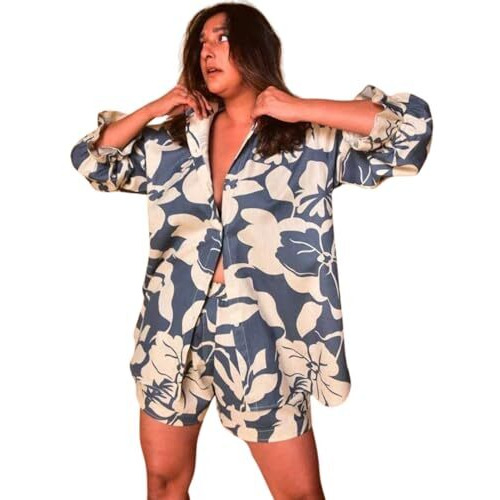 LERIYA FASHION Women's Rayon Floral Co ord Set Pack of 1 (LF-W2012&SH258_Blue_2XL)