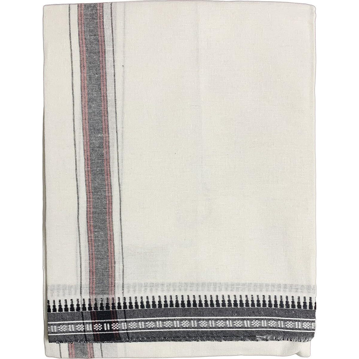 PRAKASAM COTTON Mens Single (1.28 X 2.00 mtrs) Colour Thalapathi Border Dhoti/Fine quality Single Dhoti (White)