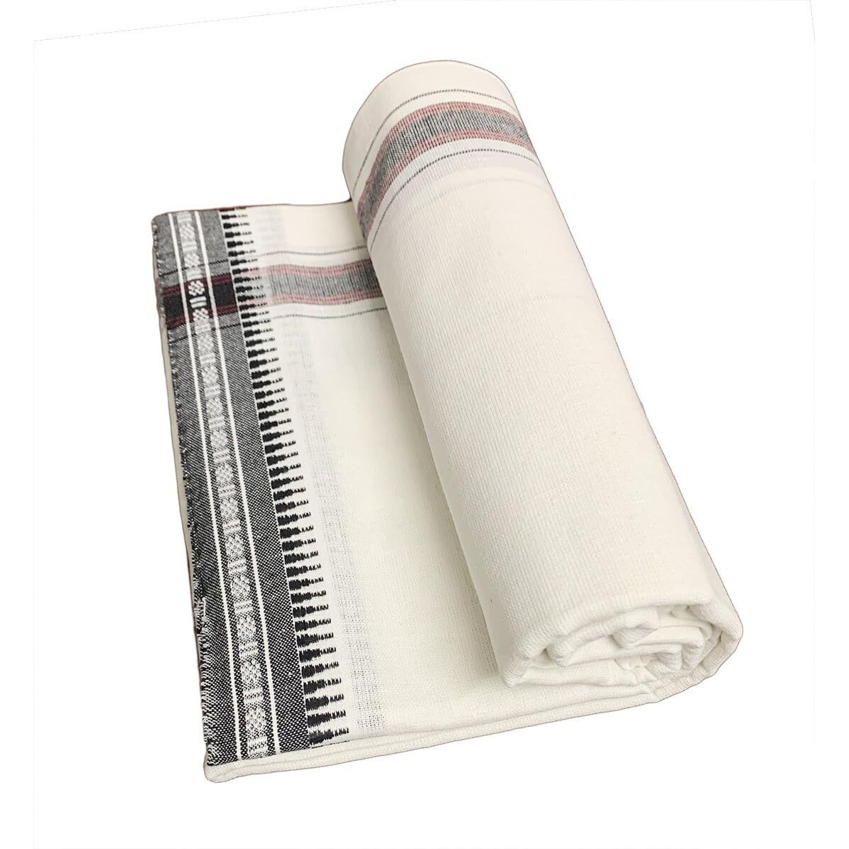 PRAKASAM COTTON Mens Single (1.28 X 2.00 mtrs) Colour Thalapathi Border Dhoti/Fine quality Single Dhoti (White)