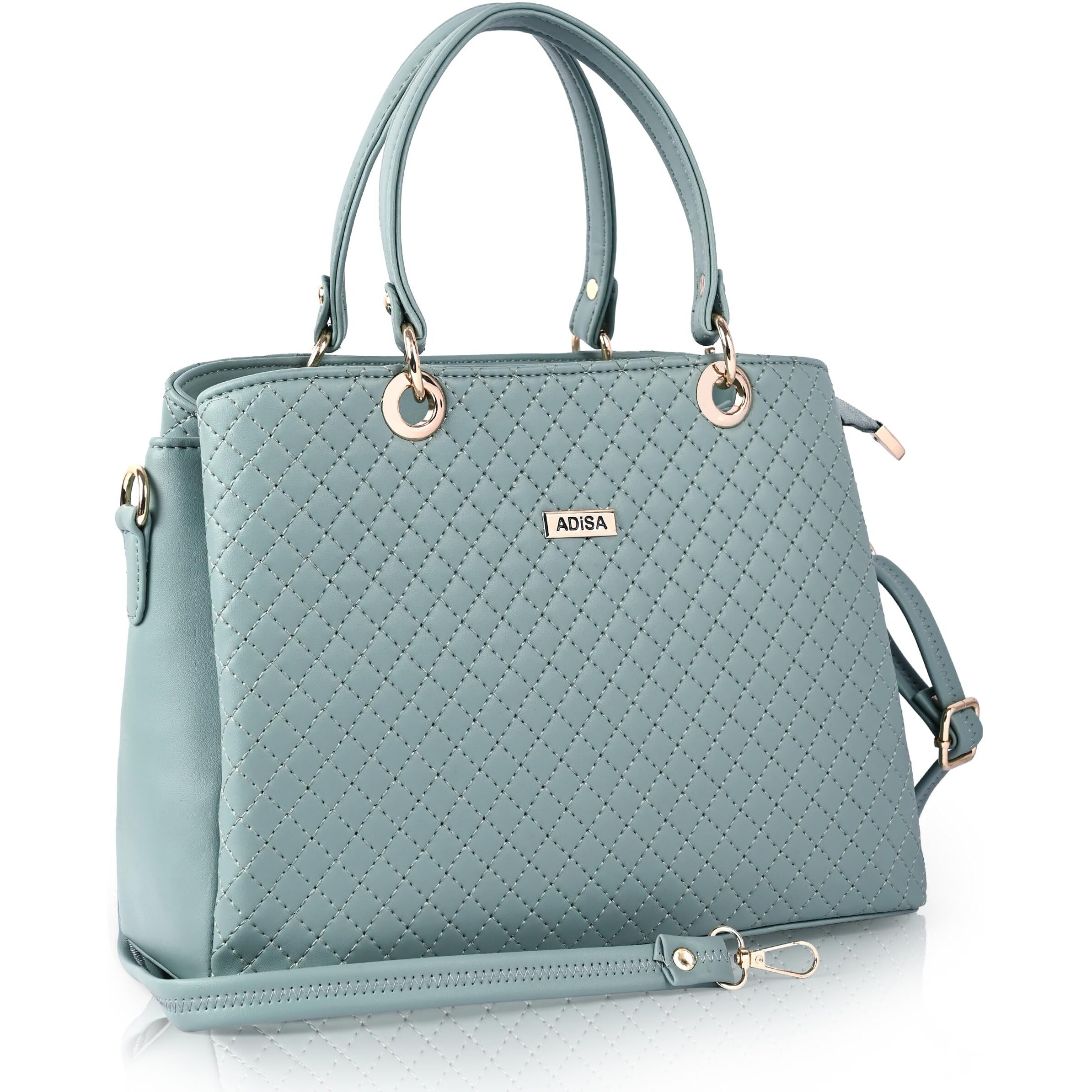 ADISA quilted handbag shoulder bag for women and girls with detachable sling belt (AD4077-GRN)