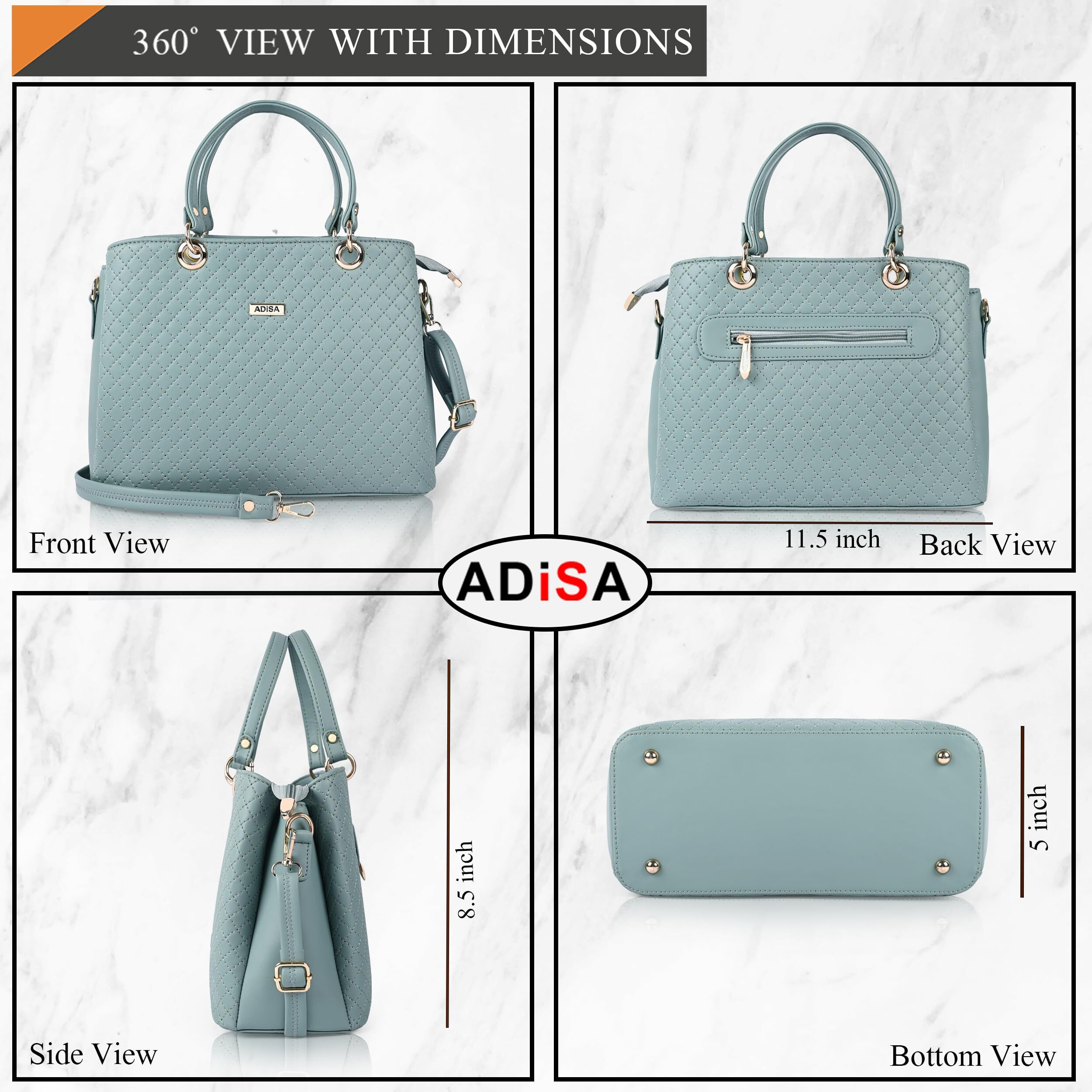 ADISA quilted handbag shoulder bag for women and girls with detachable sling belt (AD4077-GRN)