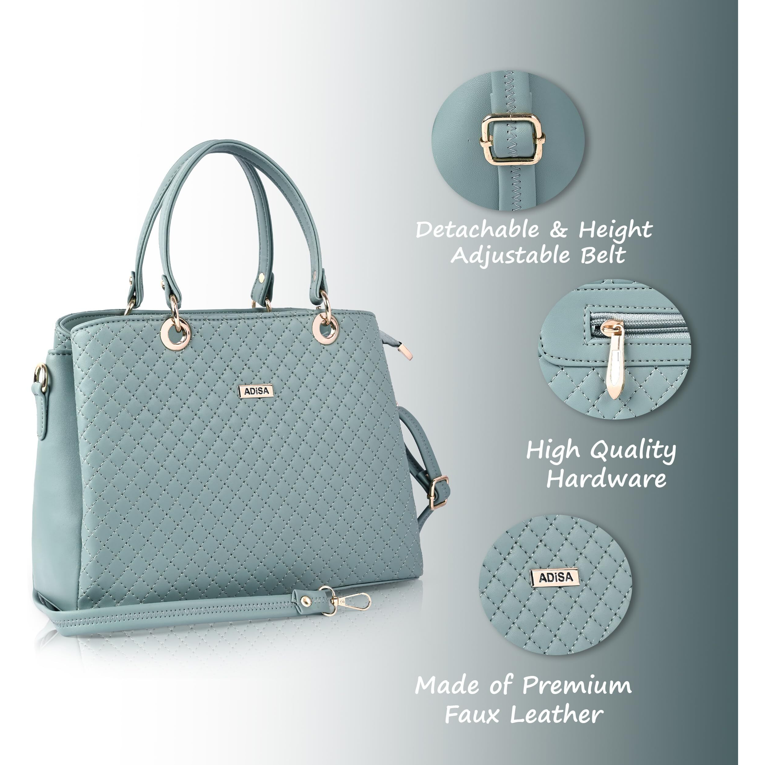 ADISA quilted handbag shoulder bag for women and girls with detachable sling belt (AD4077-GRN)