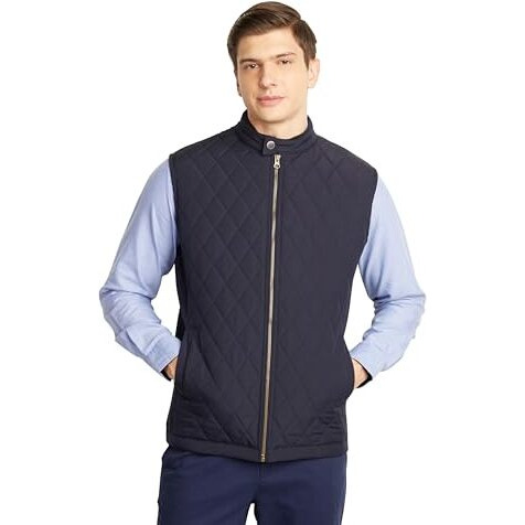 Amazon Brand - INKAST Men's Polyester Standard Length Solid Sleeveless Regular Fit Quilted Bomber Jacket (AW20-QSL-INK-09_Navy_XL)