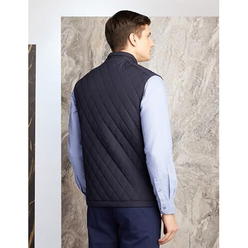 Amazon Brand - INKAST Men's Polyester Standard Length Solid Sleeveless Regular Fit Quilted Bomber Jacket (AW20-QSL-INK-09_Navy_XL)