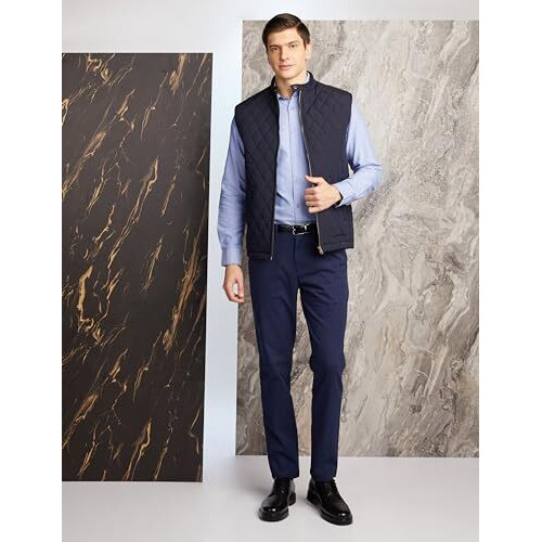 Amazon Brand - INKAST Men's Polyester Standard Length Solid Sleeveless Regular Fit Quilted Bomber Jacket (AW20-QSL-INK-09_Navy_XL)