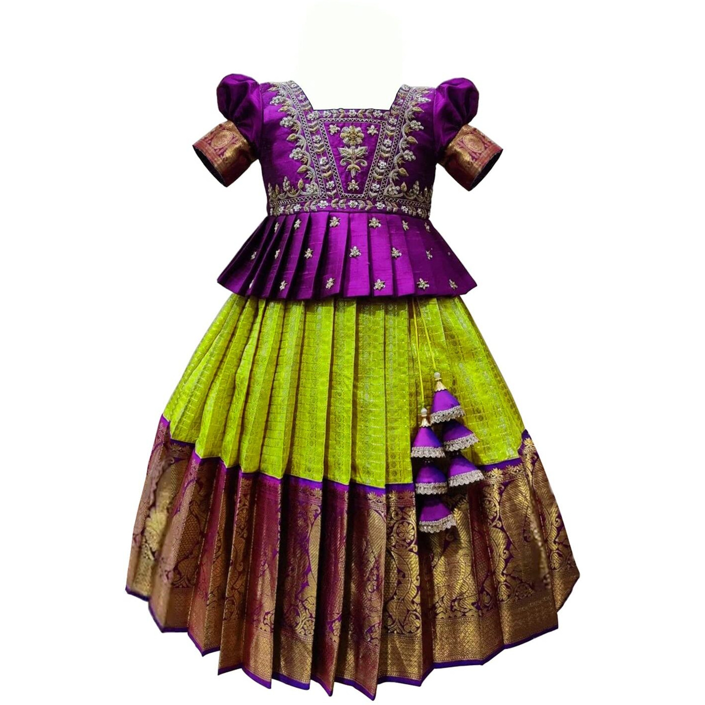 White Button Girl's Silk Readymade Lehenga Choli (Baby Jecq Wine Choli-3-4 Years 3 4