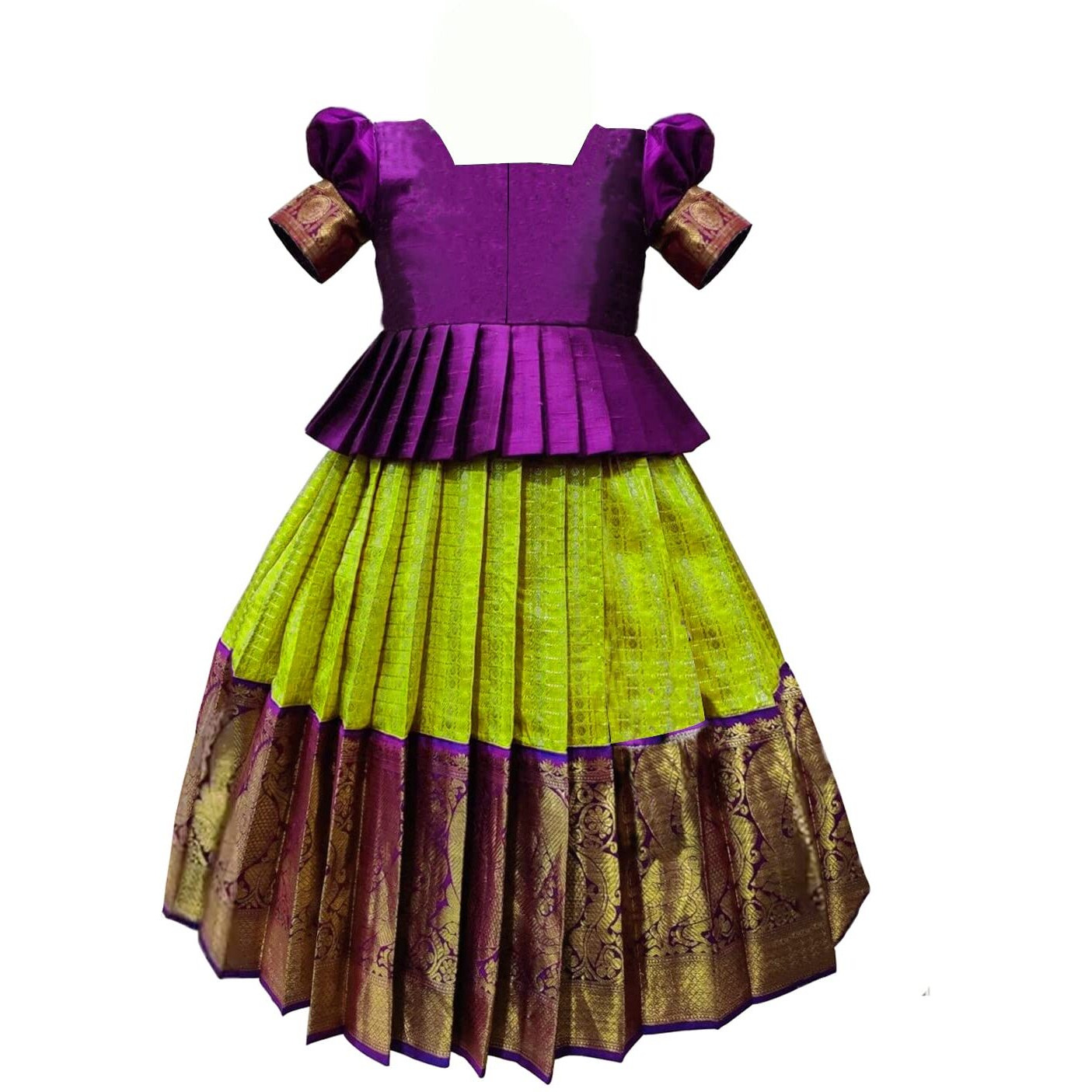 White Button Girl's Silk Readymade Lehenga Choli (Baby Jecq Wine Choli-3-4 Years 3 4