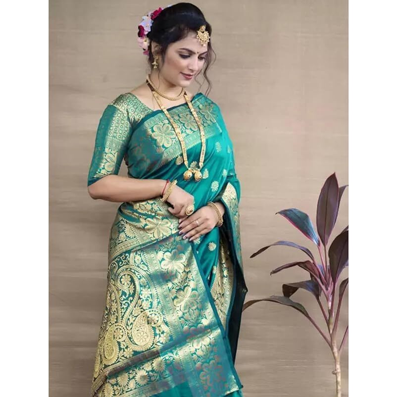 Yashika Women's Zari Woven Cotton Silk Jacquard Saree with Unstitched Blouse Material (AZ-YS-OG1-JYOTIKA RAMA