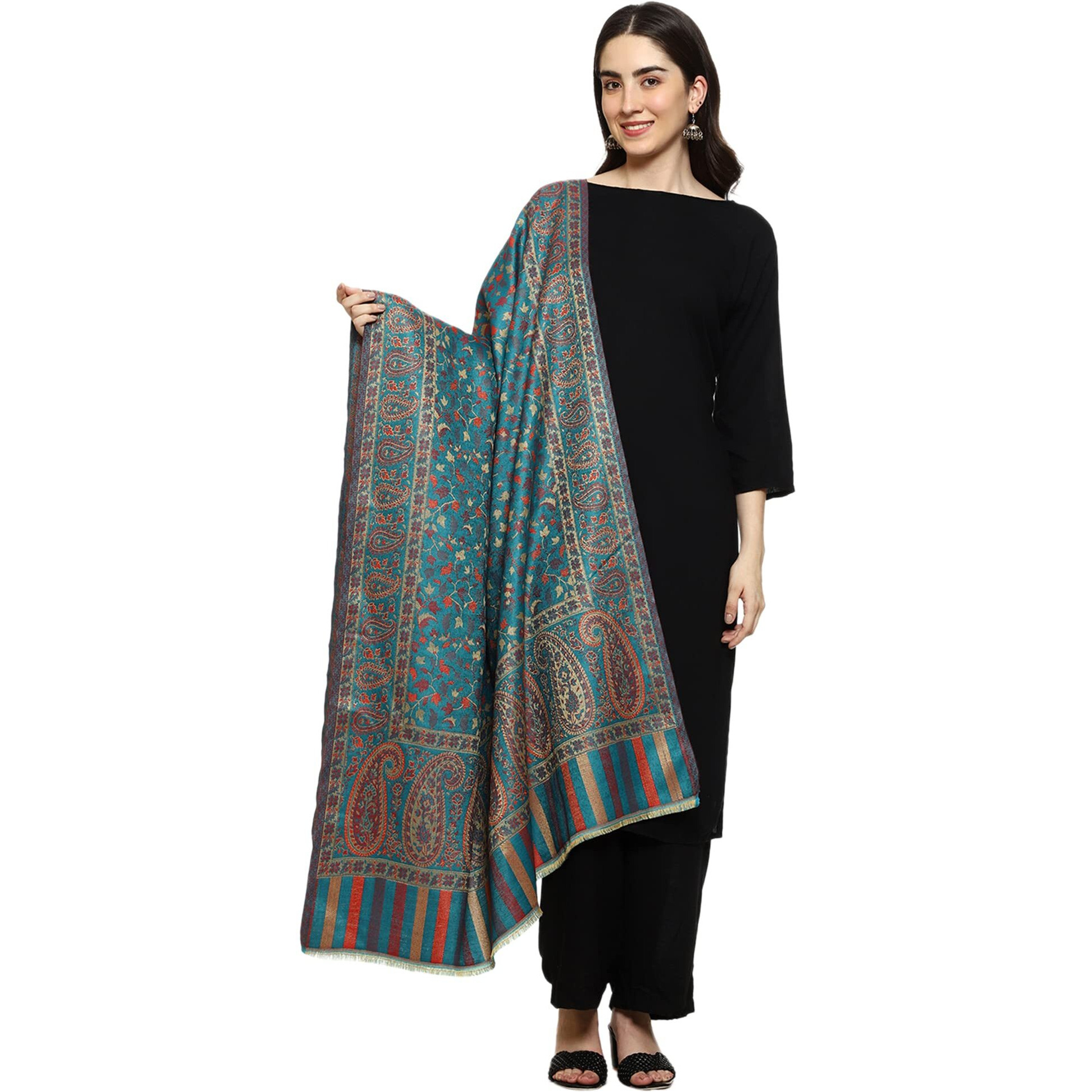 Weavers Villa Women's Kashmiri Woven Acro Wool Paisley Kani Ladies Shawl, 100cm x 200cm
