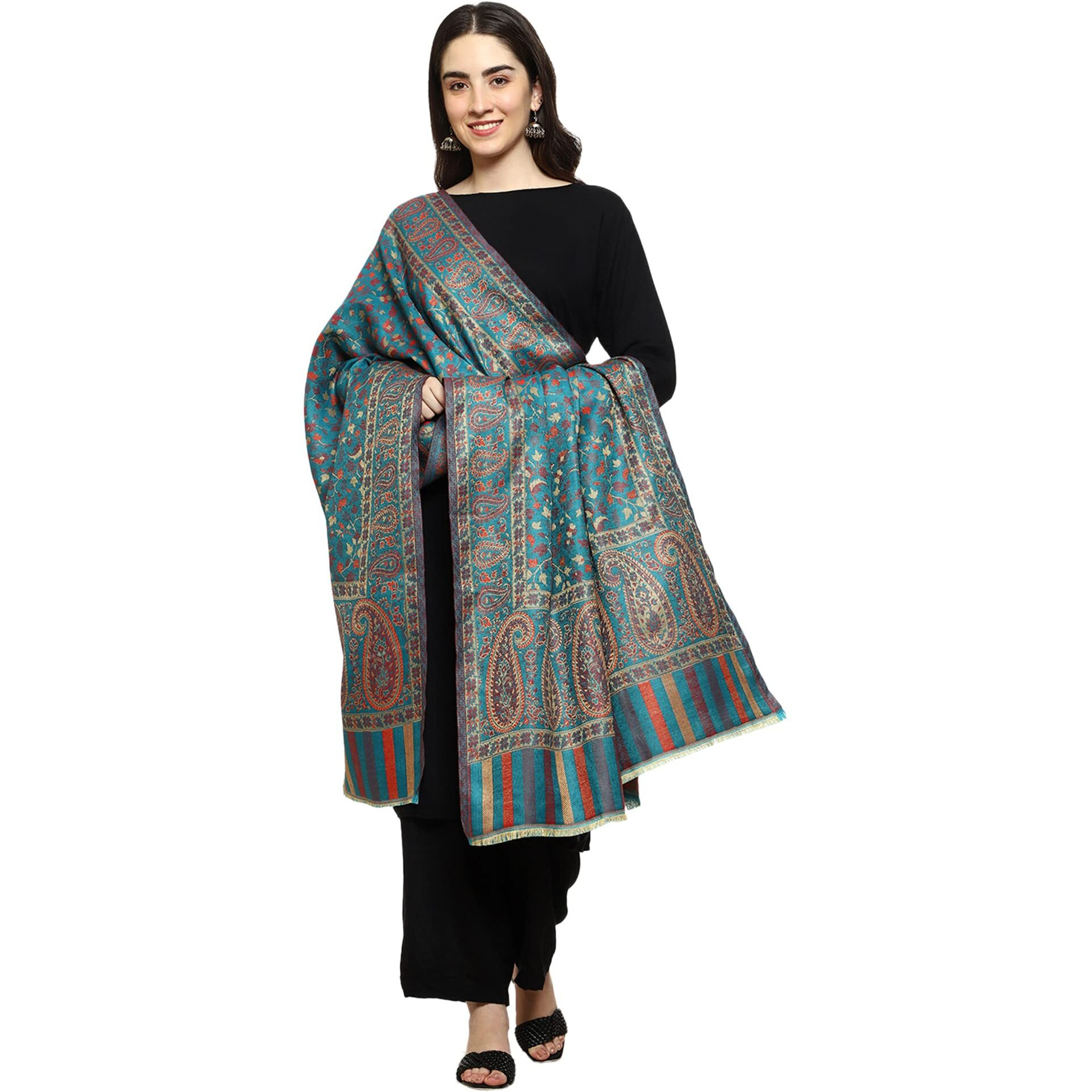 Weavers Villa Women's Kashmiri Woven Acro Wool Paisley Kani Ladies Shawl, 100cm x 200cm