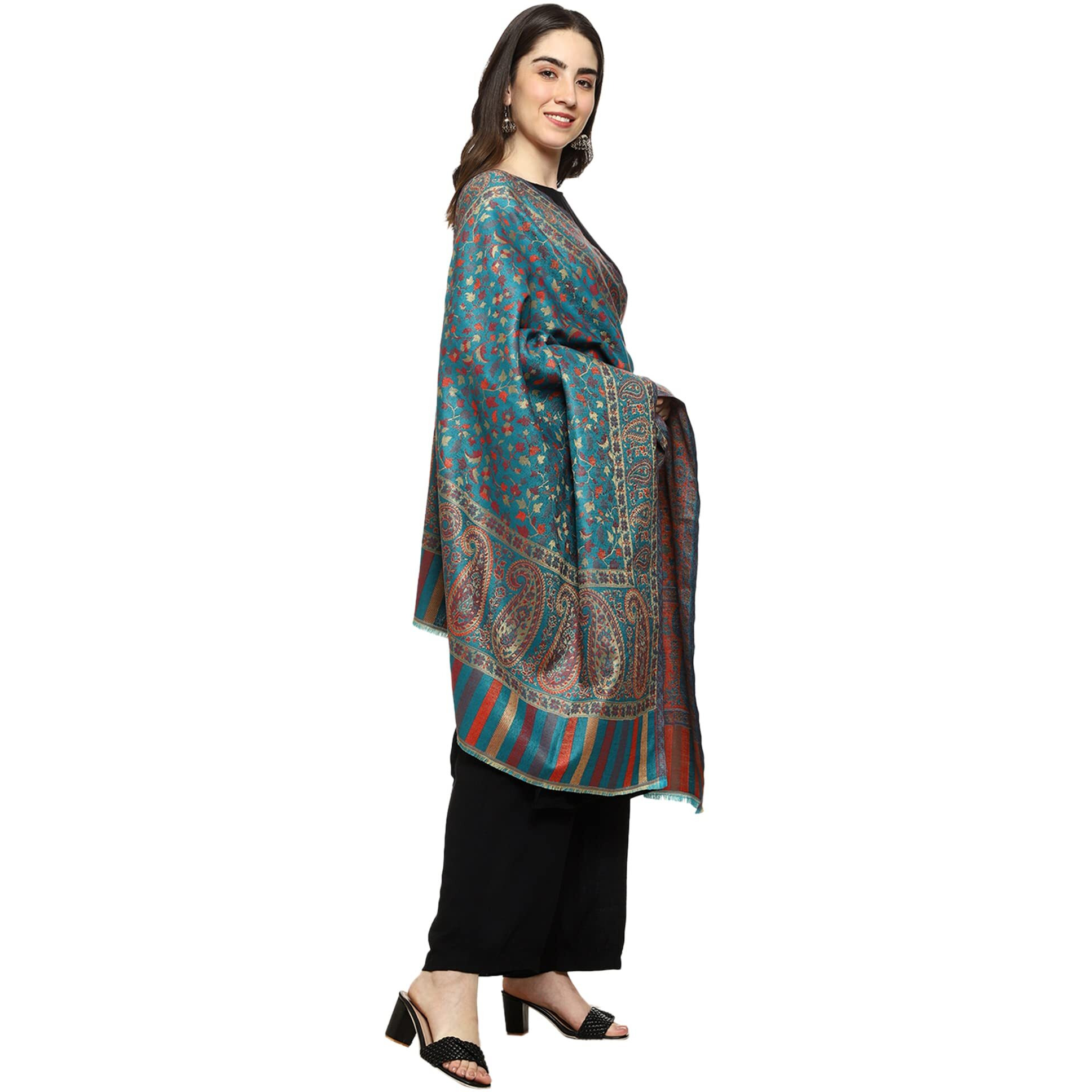 Weavers Villa Women's Kashmiri Woven Acro Wool Paisley Kani Ladies Shawl, 100cm x 200cm