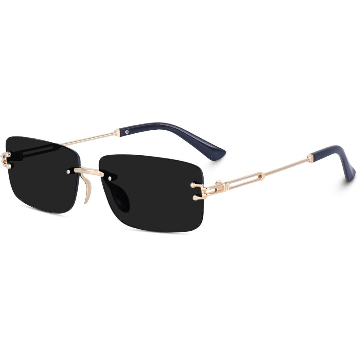Dervin UV Protected Retro Rectangular Rimless Sunglasses for Men and Women (Black)