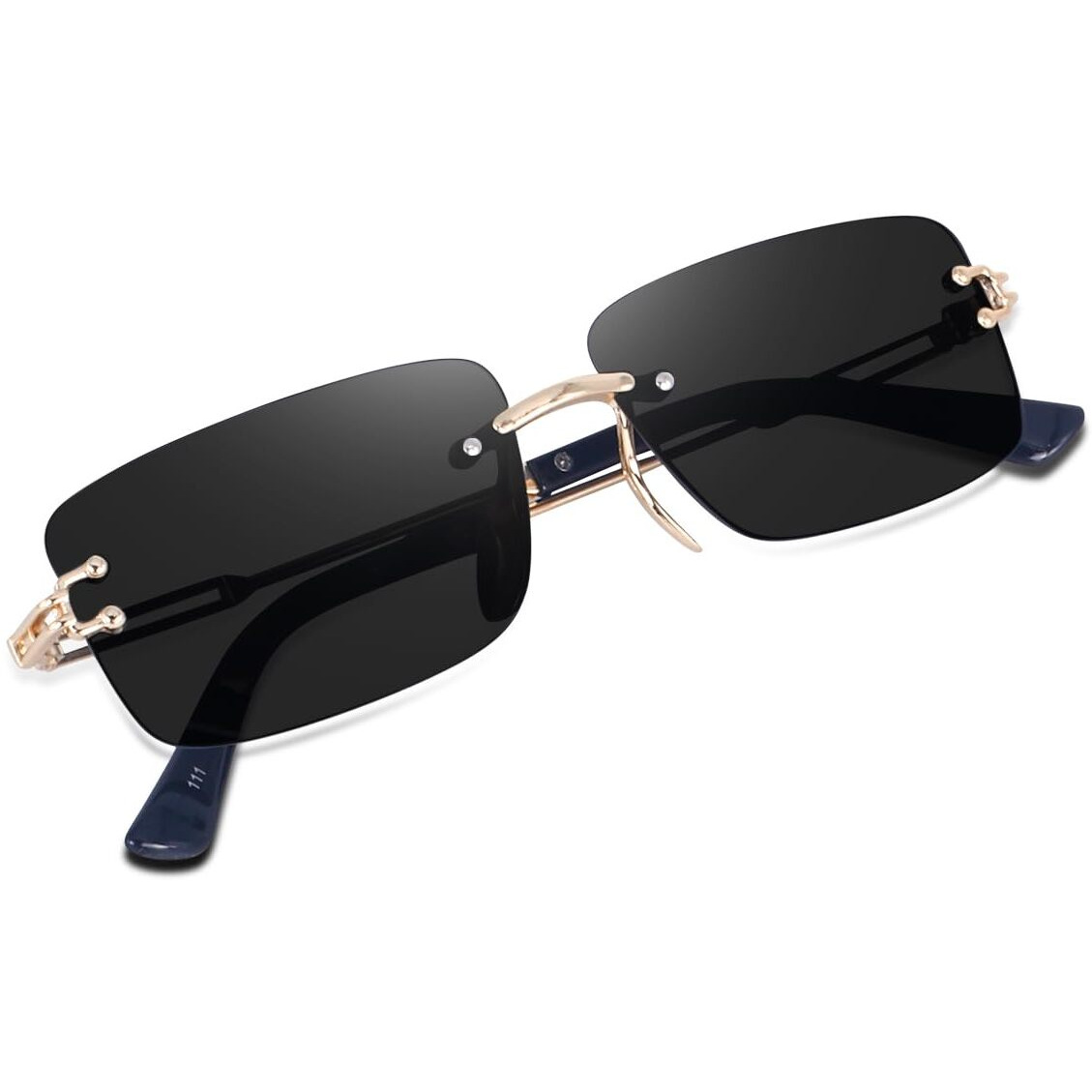 Dervin UV Protected Retro Rectangular Rimless Sunglasses for Men and Women (Black)