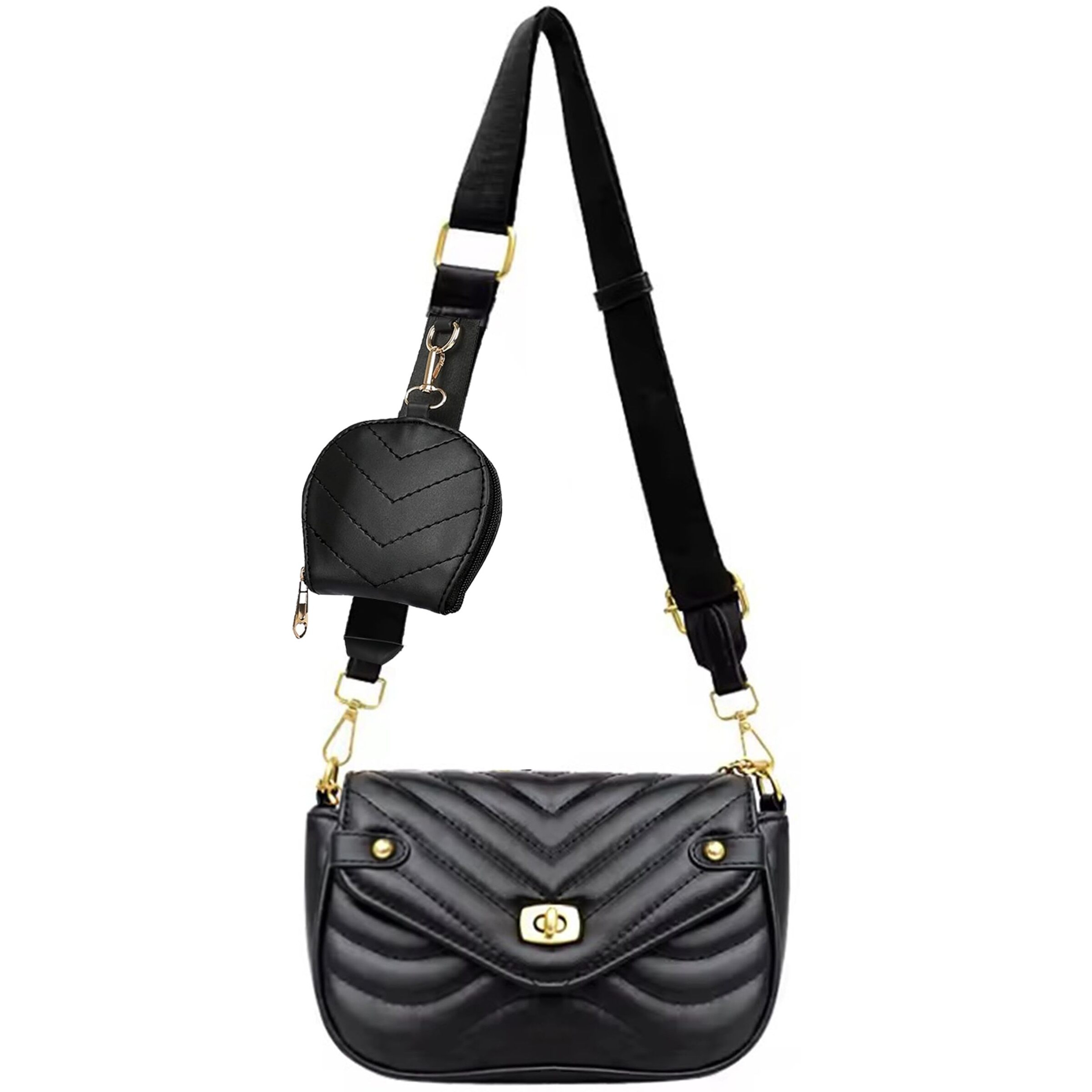 ADISA Women's Girls Waves Cross Body Sling Bag with Pouch (SL5130_Black)