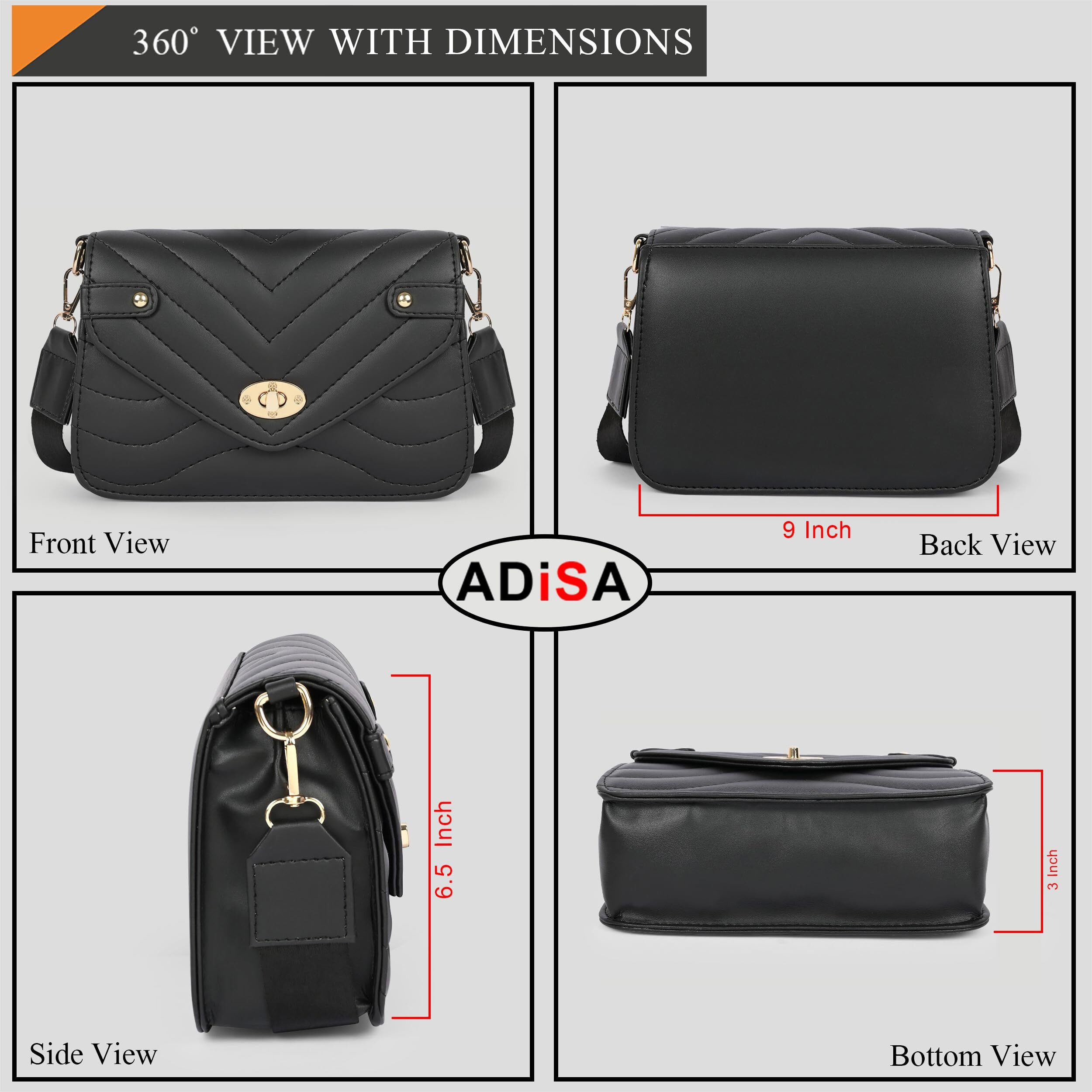 ADISA Women's Girls Waves Cross Body Sling Bag with Pouch (SL5130_Black)