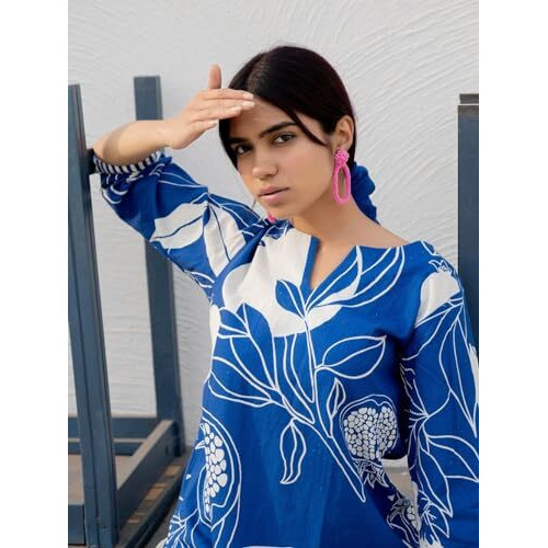 Kurta Set Timeless Beauty with a Contemporary Twist Radiate Elegance with Our Cotton Blend Printed Kurti Pant Sets Blue
