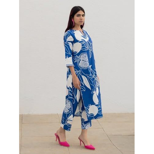 Kurta Set Timeless Beauty with a Contemporary Twist Radiate Elegance with Our Cotton Blend Printed Kurti Pant Sets Blue