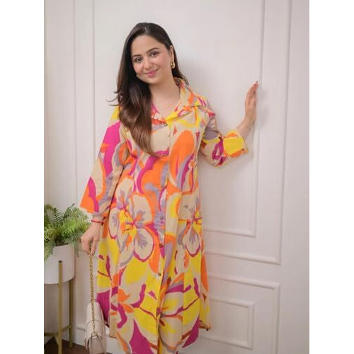Leriya Fashion WOMEN PRINTED A-LINE CO-ORD KURTA SET FOR WOMEN (LF-W2093&TR1053-S-MULTICOLOR)