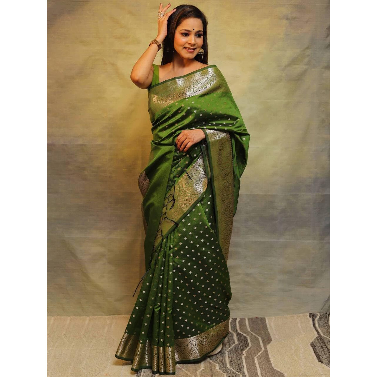 C J Enterprise Women's Banarasi Silk Sarees Pure Kanjivaram Saree Soft Design Wear Pattu Latest Party Cotton With Blouse Piece Kanchipuram for Wedding sadi new 2024 2025 (KeriButti-51) (Mehendi Green)