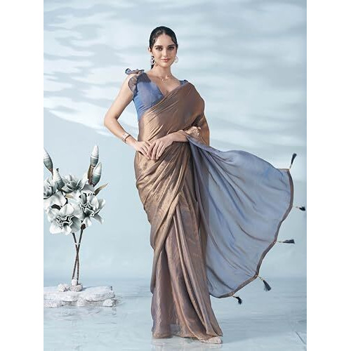 Womanista Women's Jimmychoo Two Tone Saree With Un-stitched blouse