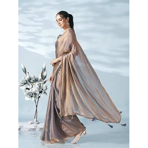 Womanista Women's Jimmychoo Two Tone Saree With Un-stitched blouse