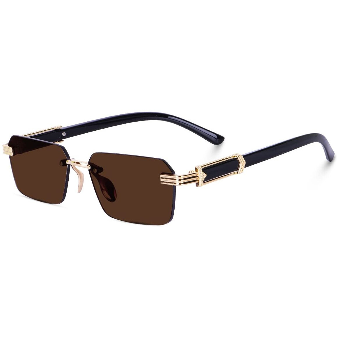 Dervin Rectangular Rimless Sunglasses for Men and Women (Brown)
