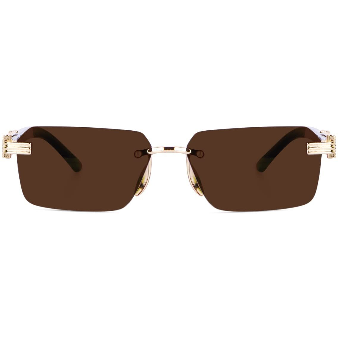 Dervin Rectangular Rimless Sunglasses for Men and Women (Brown)