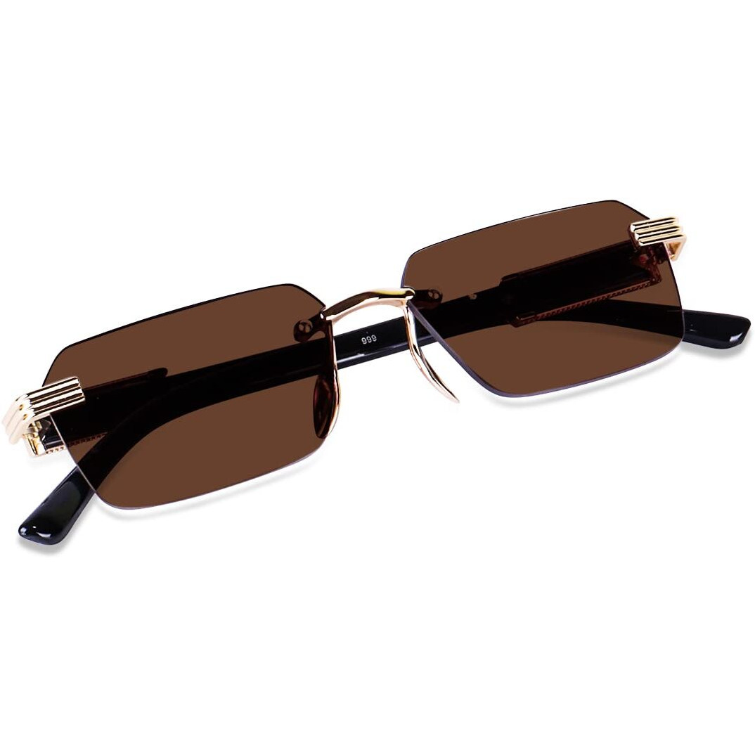 Dervin Rectangular Rimless Sunglasses for Men and Women (Brown)