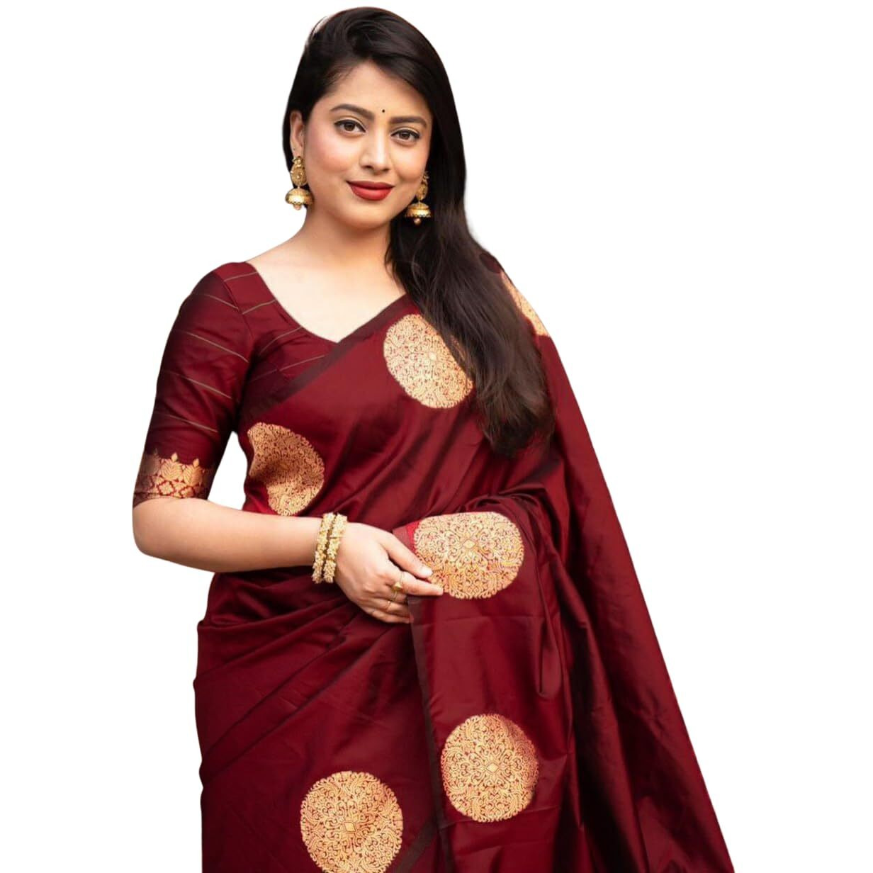 C J Enterprise Women's Banarasi Saree Pure Kanjivaram Silk Saree Soft Design Wear Pattu Sarees Latest Cotton With Blouse Piece Kanchipuram for Wedding sadi new ladies 2025 (KeriGola-51) (Maroon)