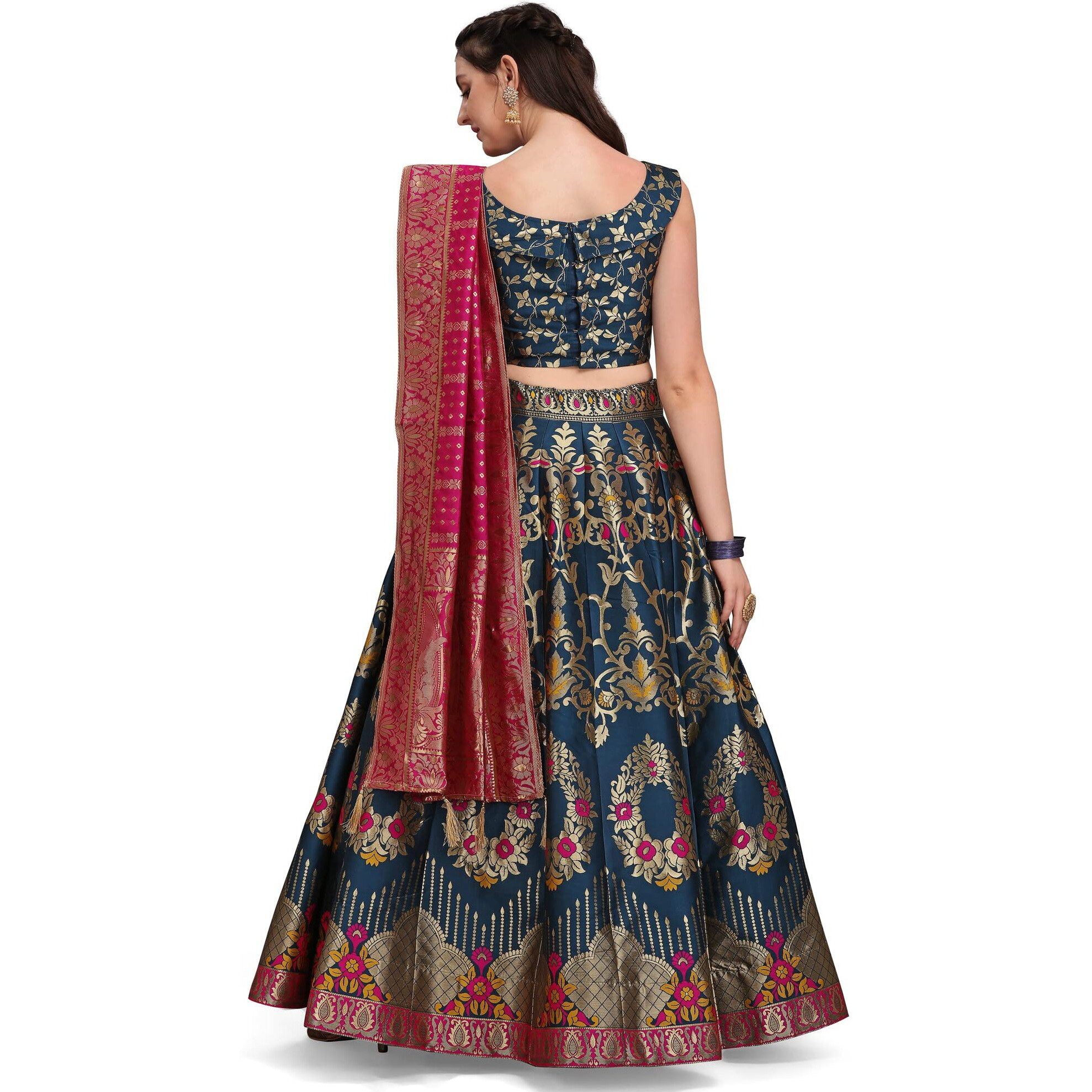 PURVAJA Women's Jacquard Semi-Stitched Lehenga choli (Amayra-Rama_Rama_Free Size)
