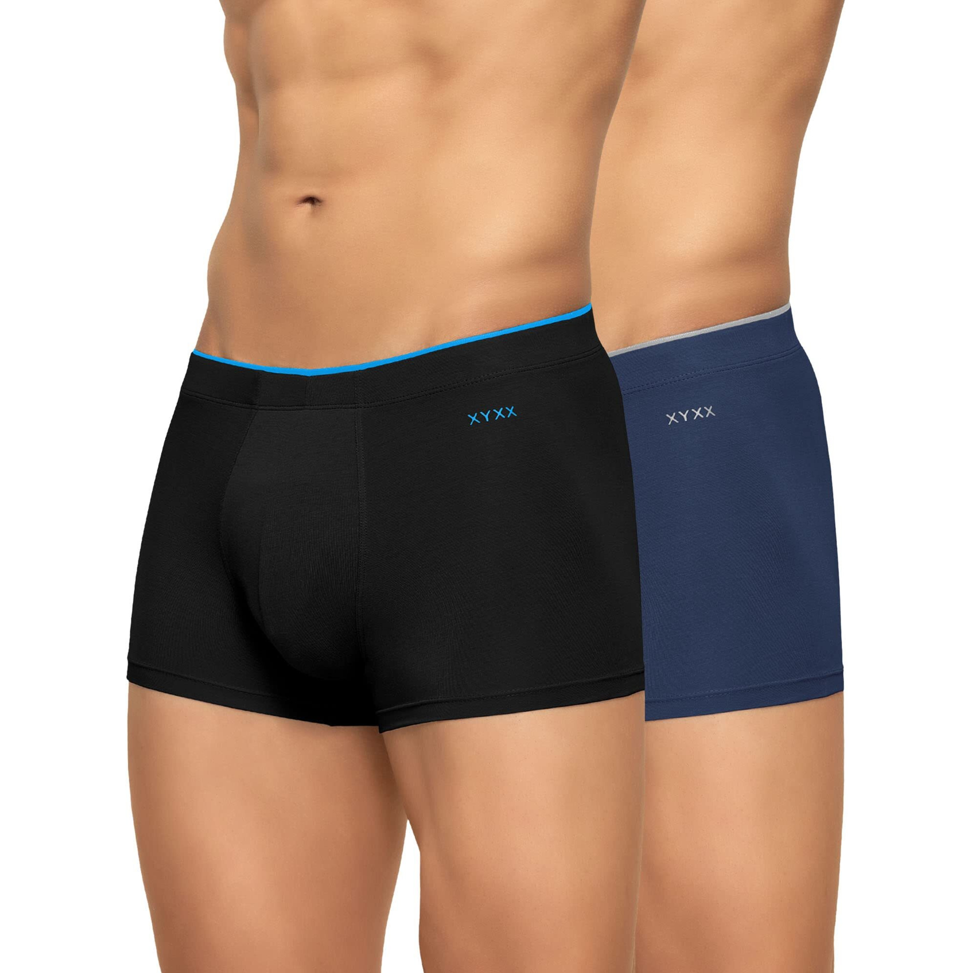XYXX Men's Underwear Uno IntelliSoft Antimicrobial Micro Modal Trunk Pack of 2 (Dress Blue  Black M)