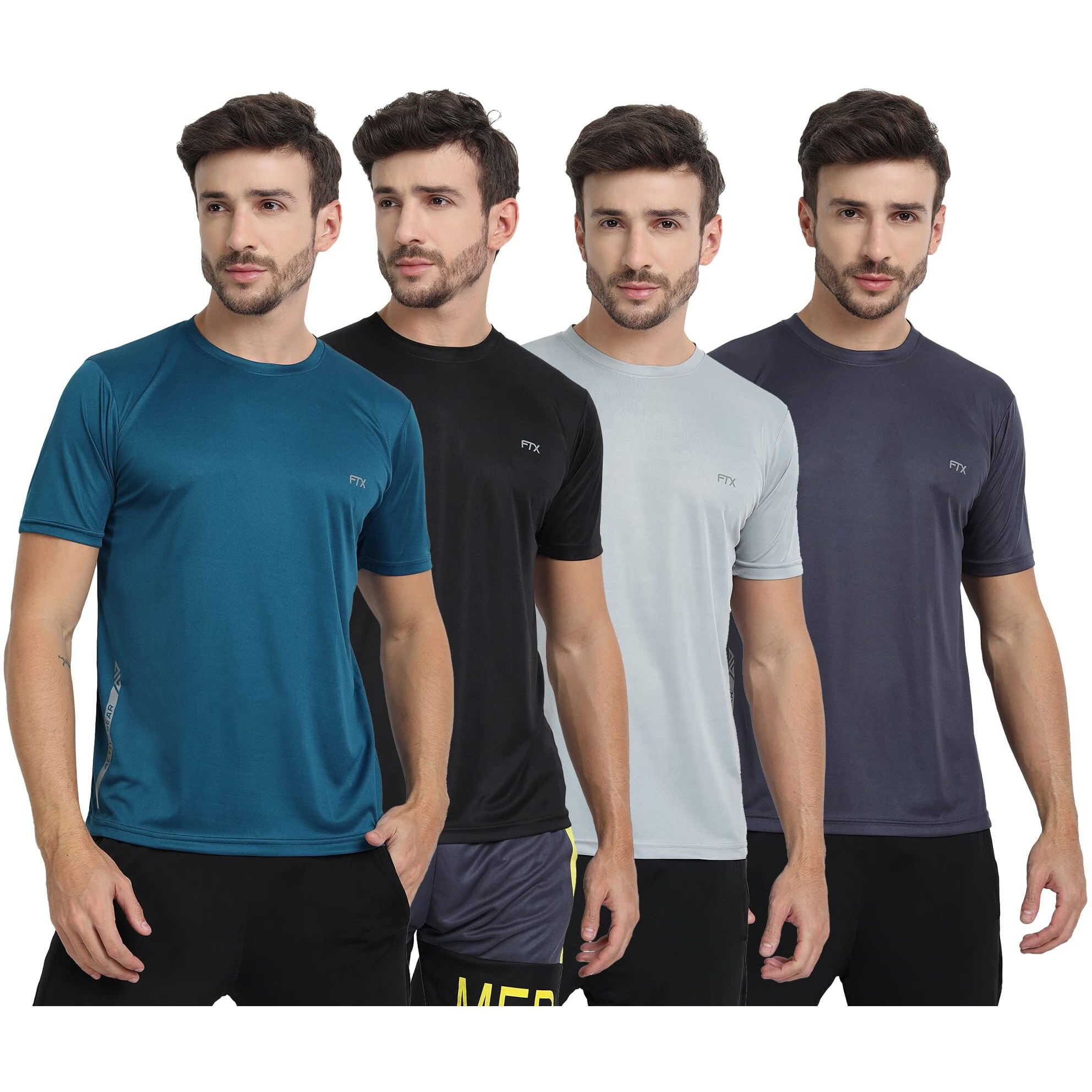 FTX Men Drifit Round Neck Half Sleeve Regular Fit Tshirt Pack of 4(723_2_5_7_8)_XL, Grey