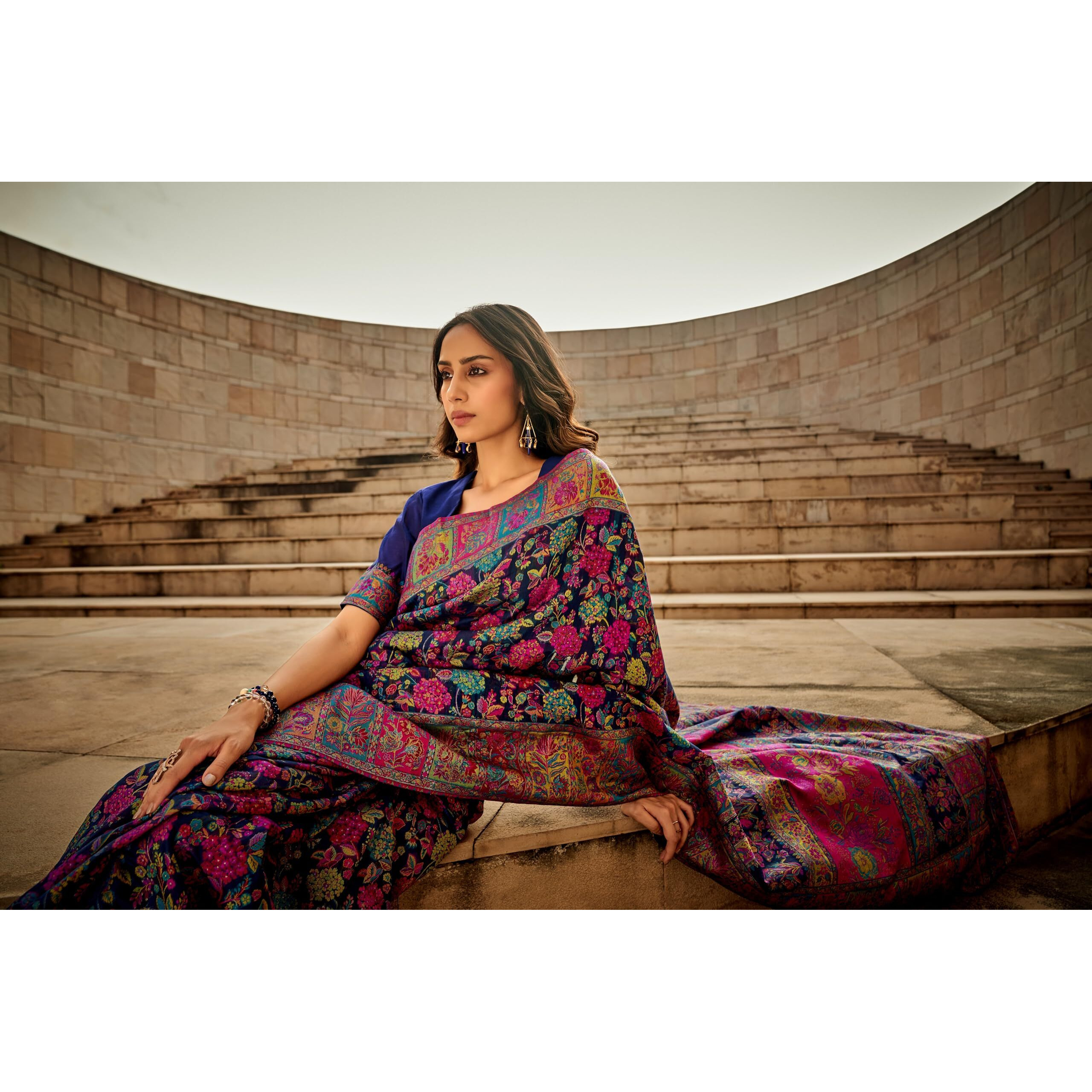 MADHUHANSH Womens Kasamiri Cotton Patola Letest Designer Saree with Unstitched Blouse With Boluse Piece (BLUE)