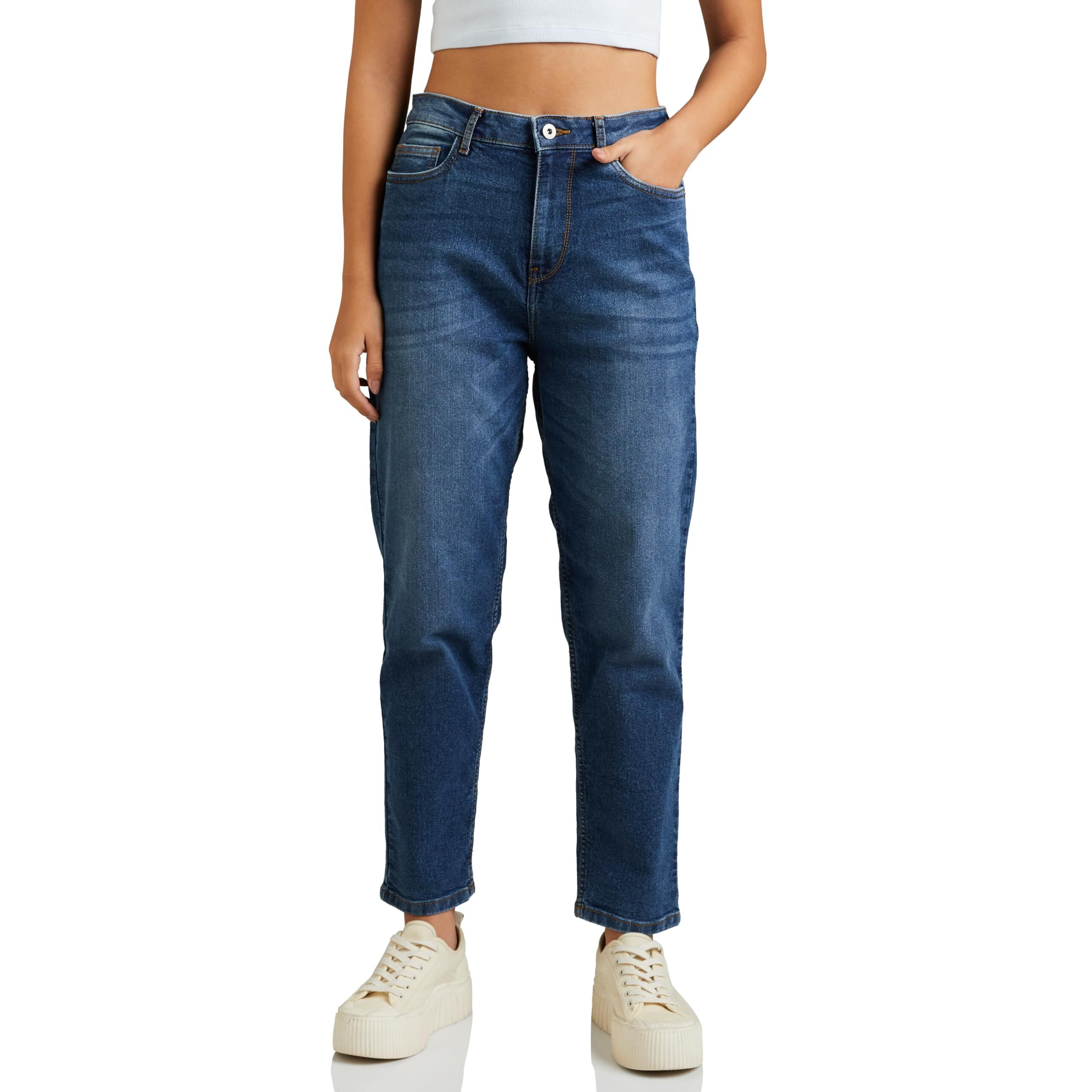 Amazon Brand - Symbol Women MOM Fit Jeans Dark Blue 36