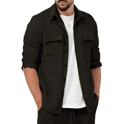 Casual Shirt for Men|| Shirt for Men|| Men Stylish Shirt (Rib-Shirt) (L, Black)