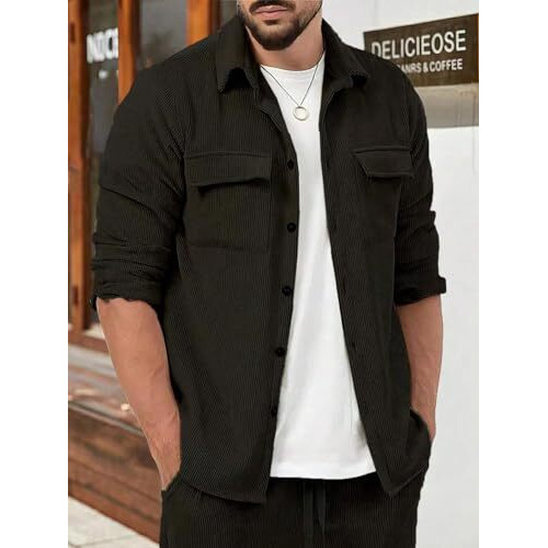 Casual Shirt for Men|| Shirt for Men|| Men Stylish Shirt (Rib-Shirt) (L, Black)