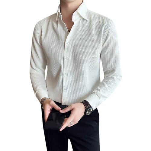 GRECIILOOKS Mens Casual Polycotton Regular Fit Shirt (White, XX-Large)