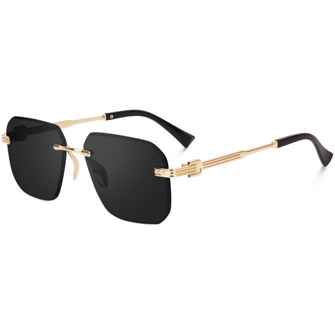 Dervin UV Protected Square Rimless Sunglasses for Men and Women (L, Black)