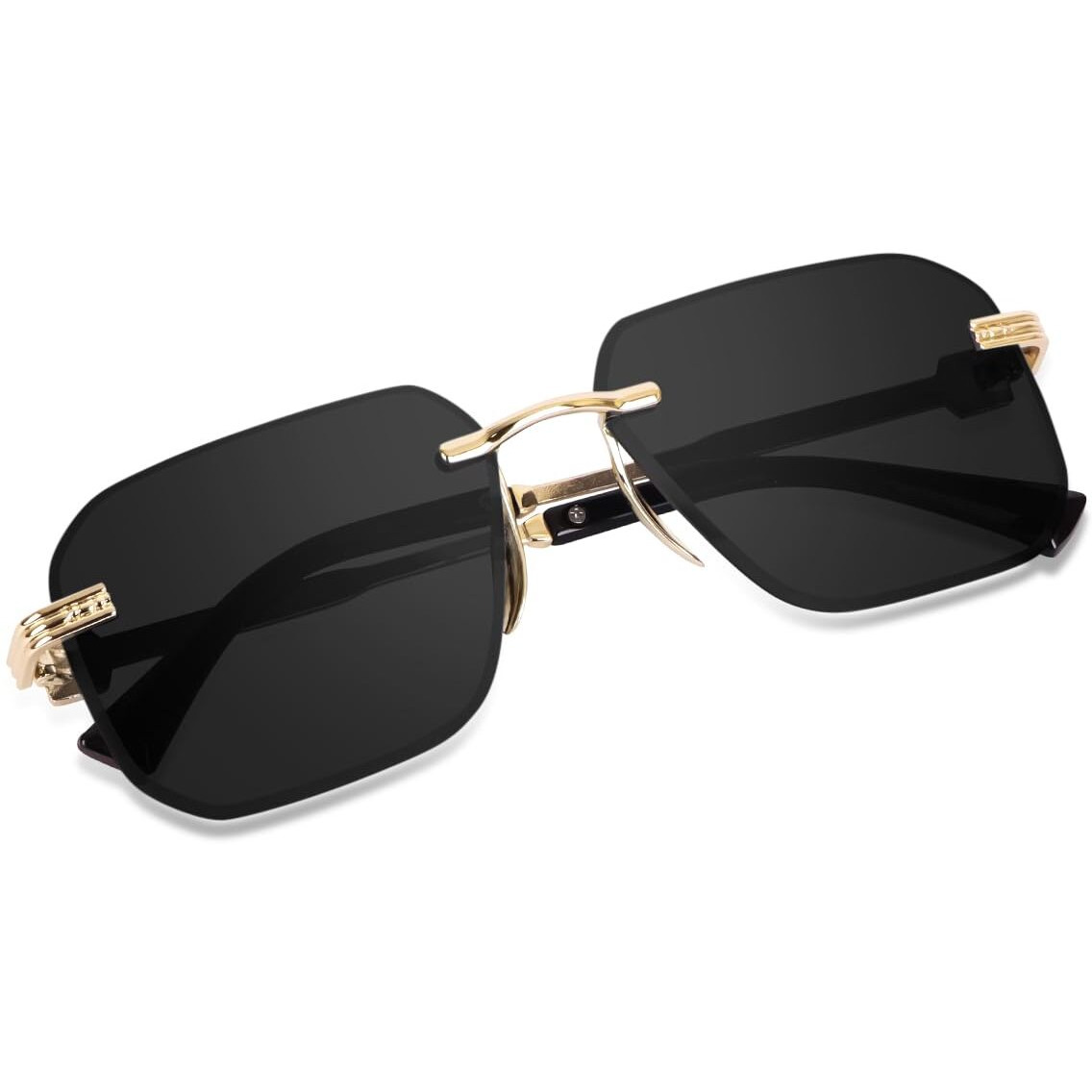 Dervin UV Protected Square Rimless Sunglasses for Men and Women (L, Black)