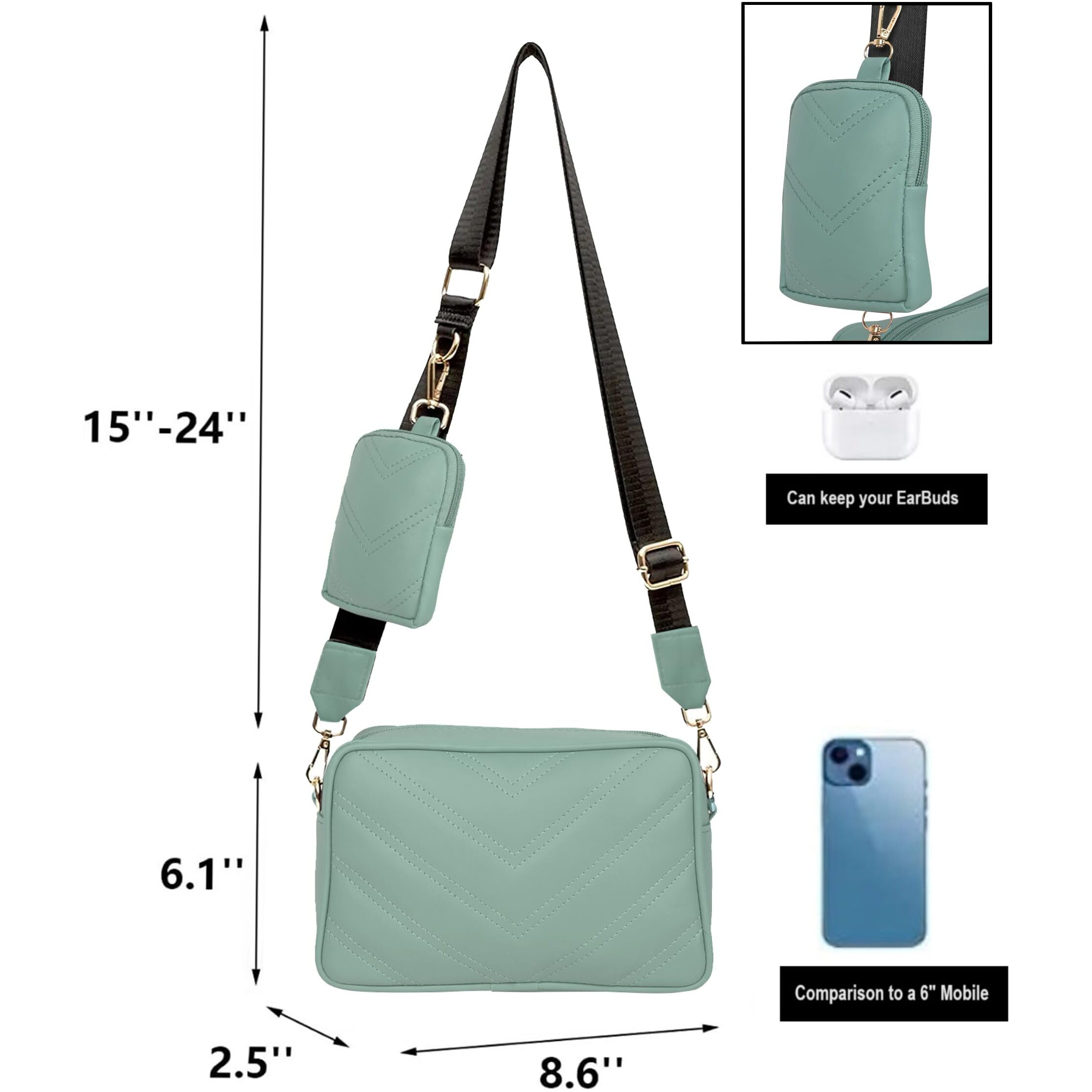 ADISA Women's Girls Cross Body Sling Bag with Pouch (Mint Green)