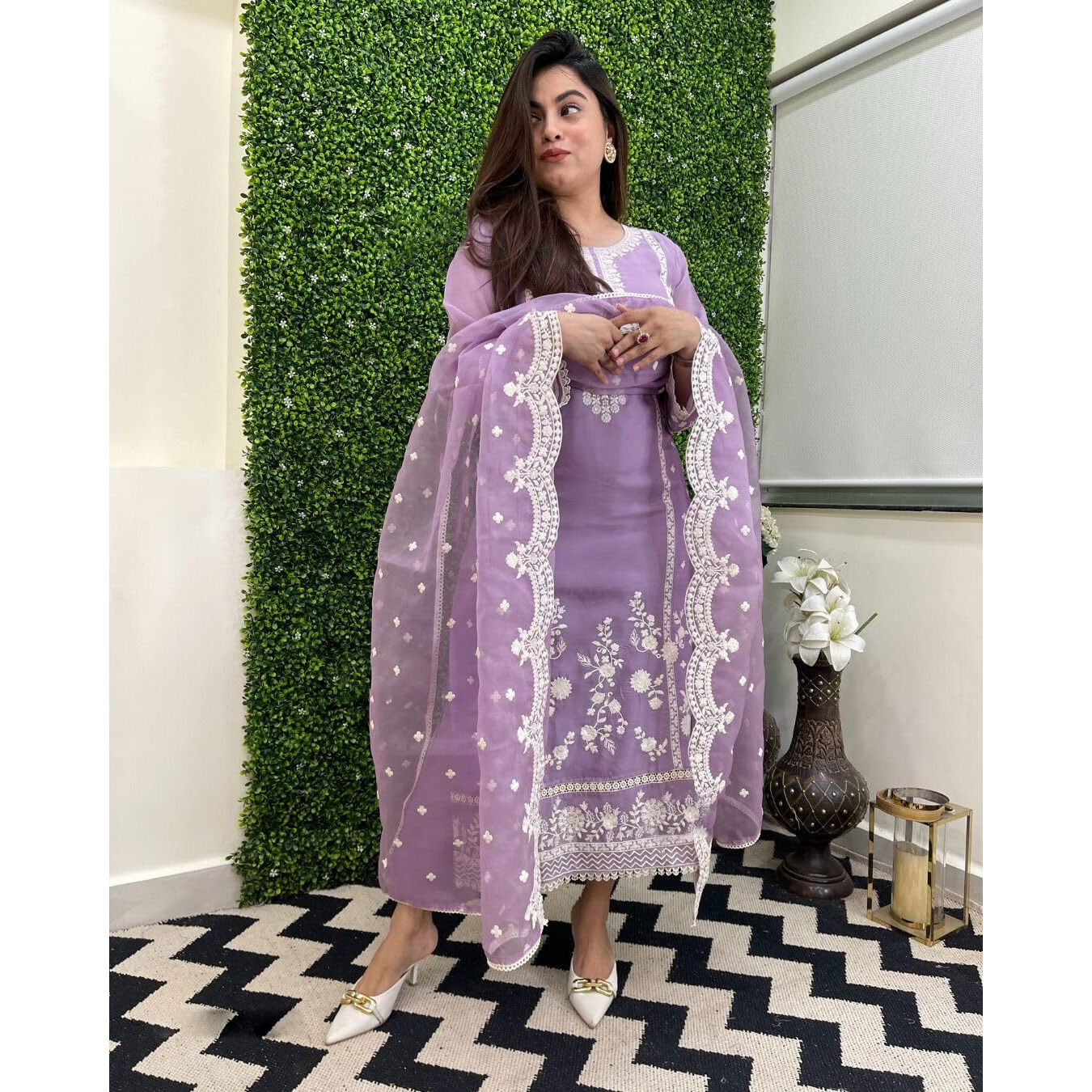 GoSriKi Women's Rayon Blend Straight Embroidered Kurta with Pant & Dupatta (Rosewood Purple-GS_XXL_Purple_XX-Large)