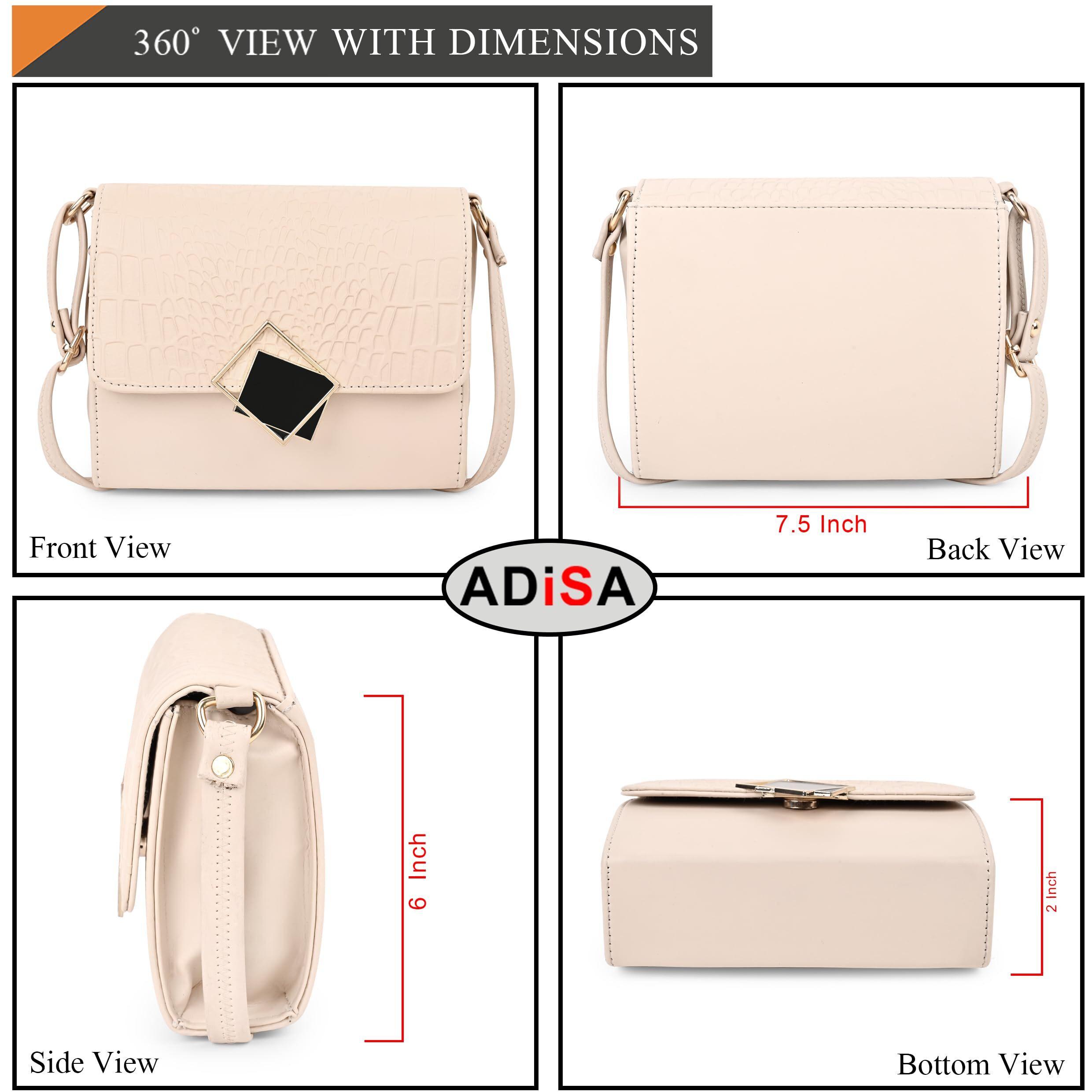 ADISA Women's Girls Party Sling Bag Crossbody (Off White - Croco)