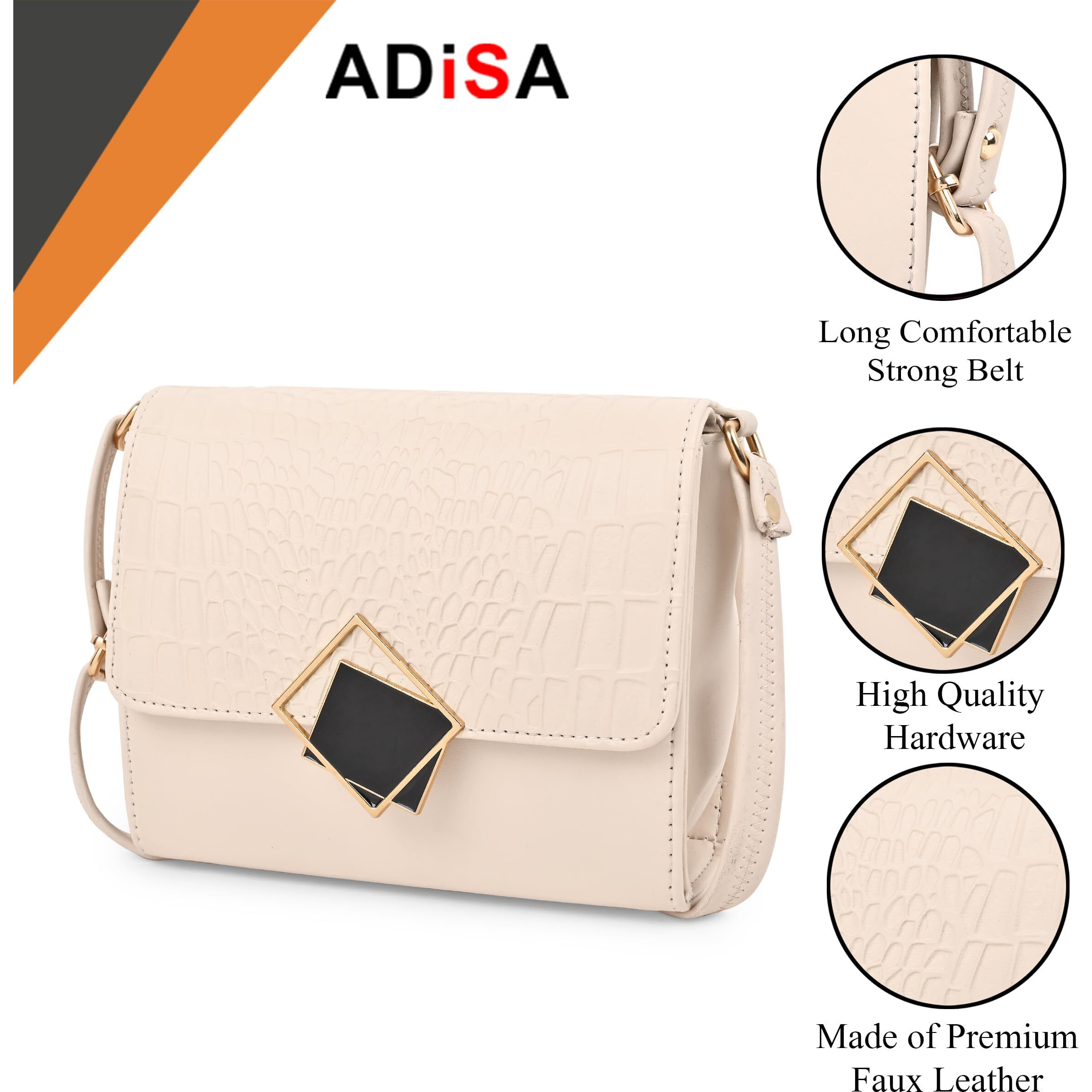 ADISA Women's Girls Party Sling Bag Crossbody (Off White - Croco)
