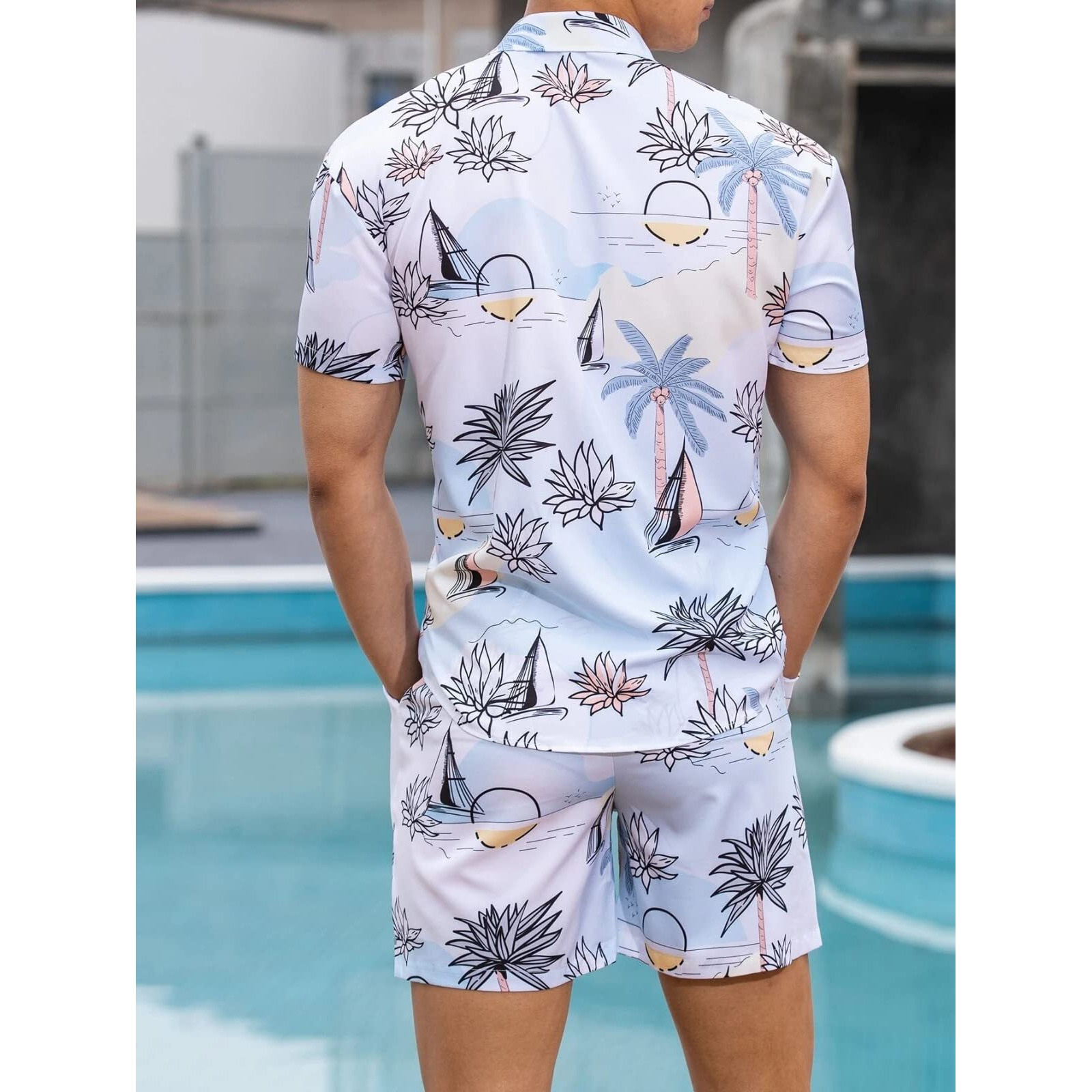 OM SAI LATEST CREATION Men's Night Dress || Multi Printed Rayon Short Night Suit Set || Night Dress for Boys || Men's Pajama Shorts Set || Beach || (X-Large, Sky) OSLC-MS-6083&SH193