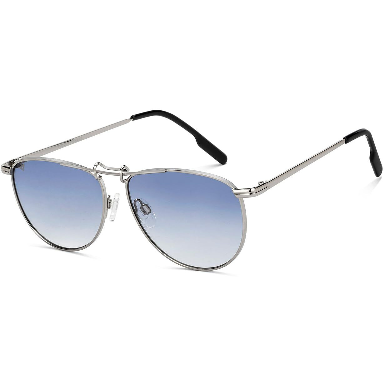 Vincent Chase By Lenskart | Silver Blue Full Rim Pilot | Economic Range | Branded Latest and Stylish Sunglasses | 100% UV Protected | Men & Women | Medium | VC S15804