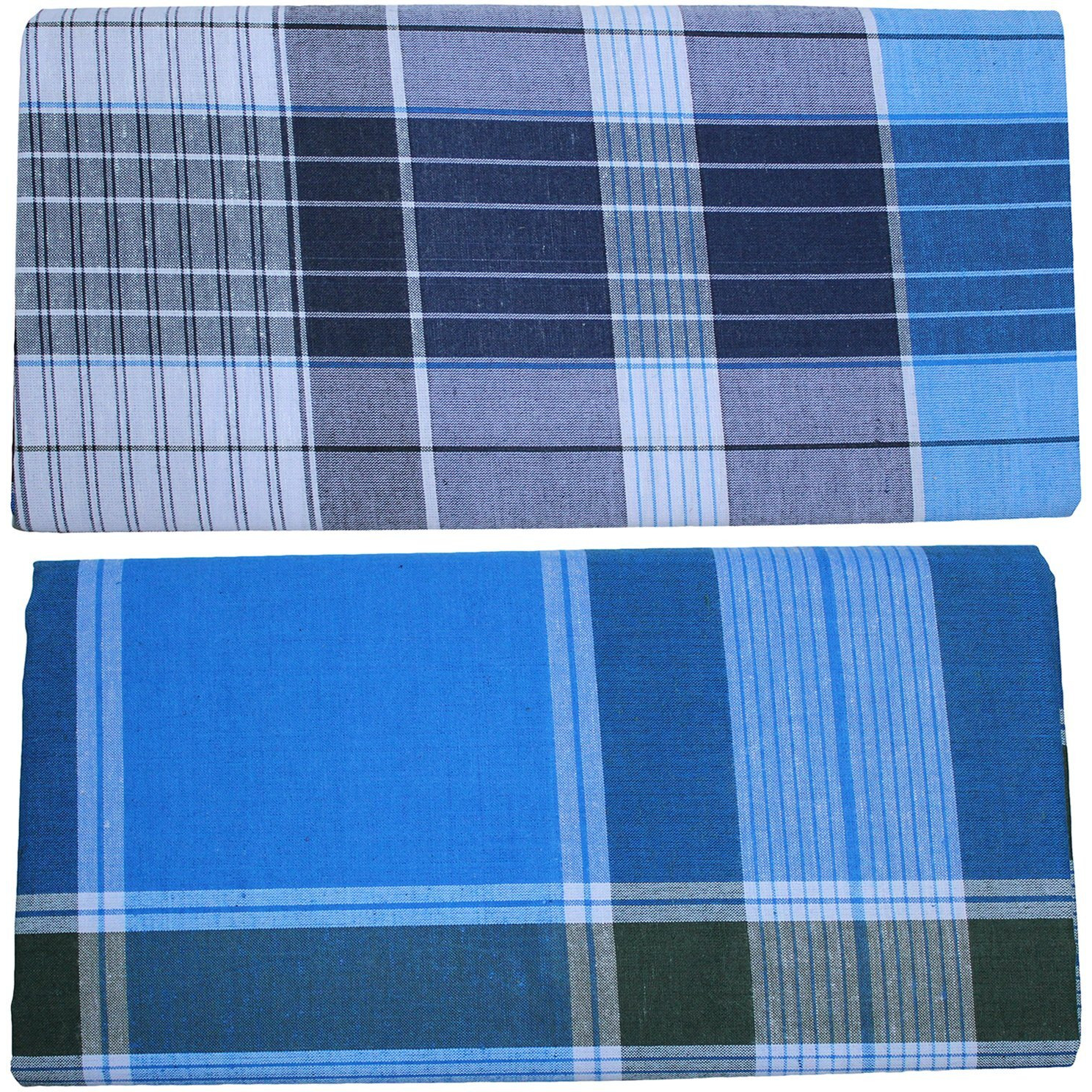 Weavers Villa Men's Mixed Cotton Lungi (Multicolour, 2 Mtrs) -Set of 2