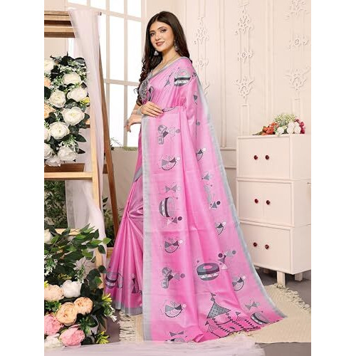 Yashika Women's Elegant Printed Art Silk Saree with Matching Blouse Material-Perfect for Festive Special Occasions, Exquisite Design and Vibrant Colors (AZ-YS-P1-DHOLKI-Parent_Baby Pink)